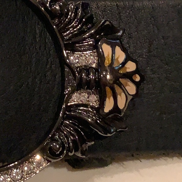 NWOT ORGIANI Black ITALIAN Genuine Leather Belt w rhinestones GORGEOUS main image 7